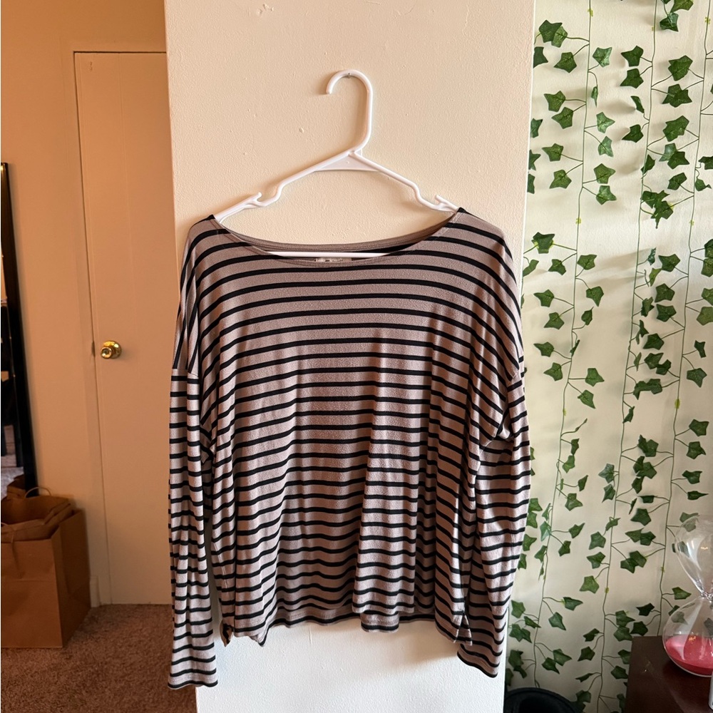 Madewell Black and Gray Striped Blouse